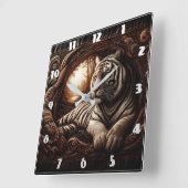 Bengal Tiger リラックス's in Woodland at Dusk スクエア壁時計 (傾斜)