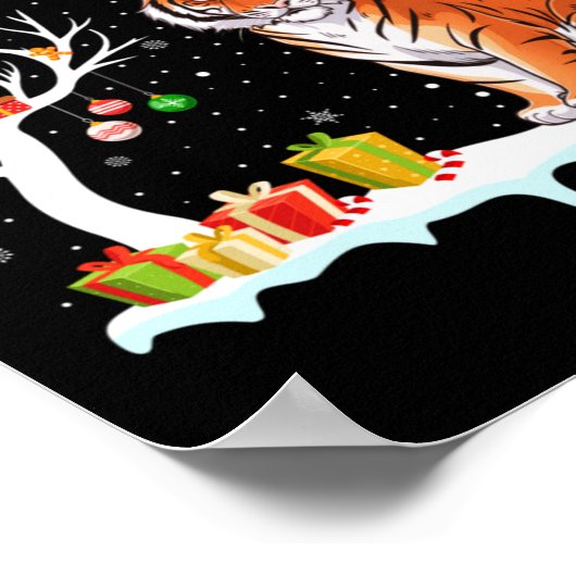 Bengal Tiger Santa Hat Festive Tree Light Christma ポスター (角)