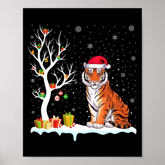 Bengal Tiger Santa Hat Festive Tree Light Christma ポスター (正面)