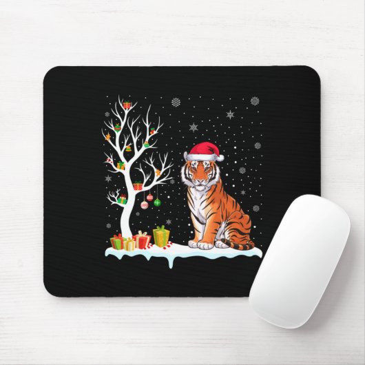 Bengal Tiger Santa Hat Festive Tree Light Christma マウスパッド (マウス)