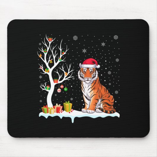 Bengal Tiger Santa Hat Festive Tree Light Christma マウスパッド (正面)