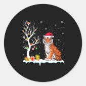 Bengal Tiger Santa Hat Festive Tree Light Christma ラウンドシール (正面)