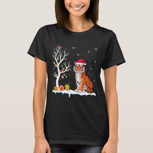 Bengal Tiger Santa Hat Festive Tree Light Christma Tシャツ (正面)