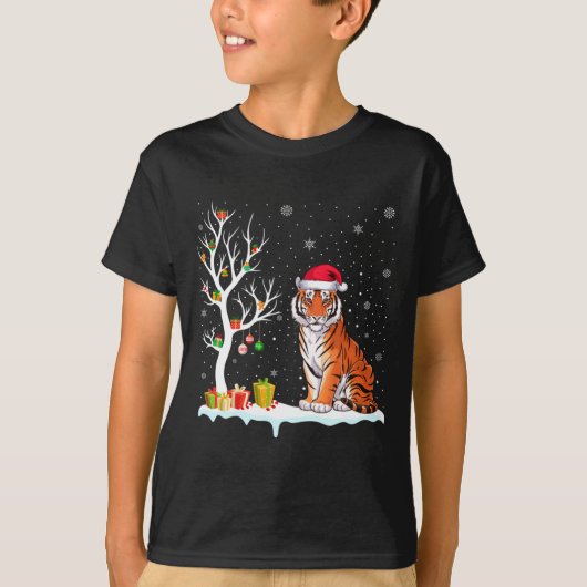 Bengal Tiger Santa Hat Festive Tree Light Christma Tシャツ (正面)