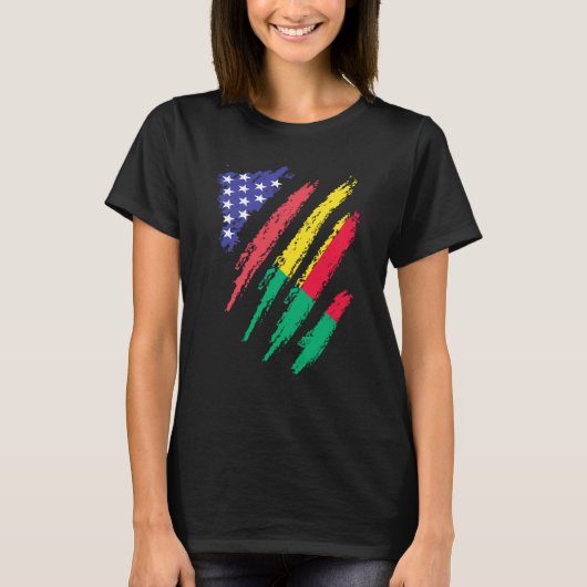 Beninese American Patriot Grown Heart Flag Stripes Tシャツ (正面)