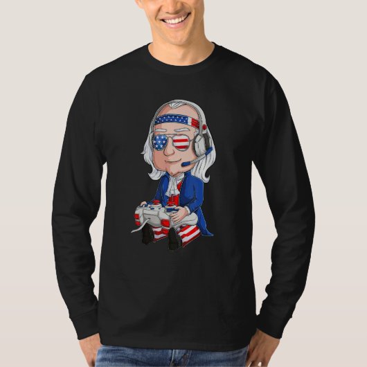 Benjamin Ben Franklin Gamer 4th Of July Usa Flag K Tシャツ (正面)