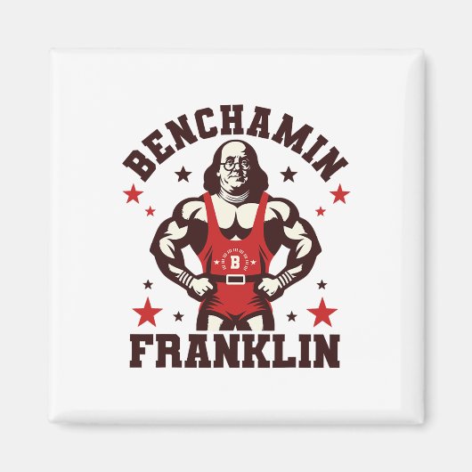 Benjamin Benchamin Franklin Bench Press Bodybuildi マグネット (正面)
