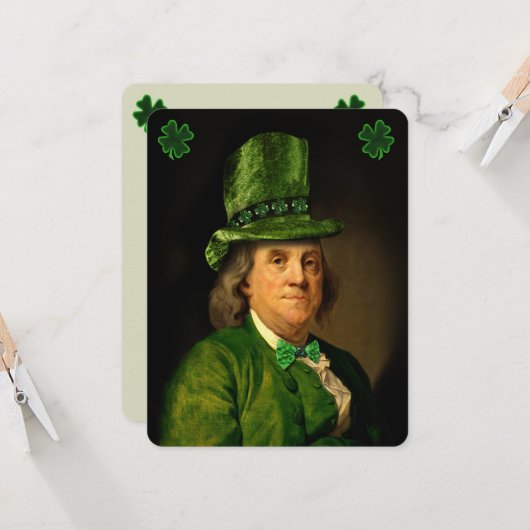 Benjamin Franklin Clover St Patrick's Day 招待状 (正面/裏面インサイチュ)