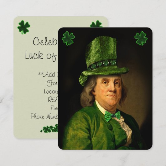Benjamin Franklin Clover St Patrick's Day 招待状 (正面/裏面)
