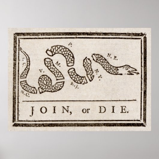 Benjamin Franklin Join or Die Cartoon Print ポスター (正面)