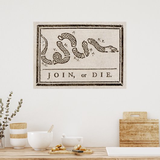 Benjamin Franklin Join or Die Cartoon Print ポスター (キッチン)