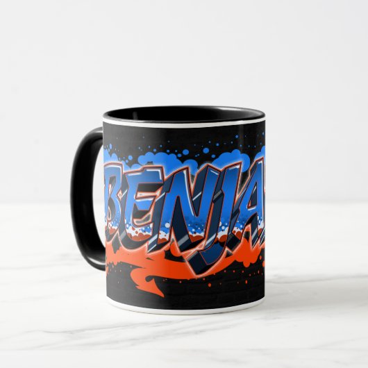 Benjamin Vorname Name Graffiti blue orange Tasse マグカップ (正面左)