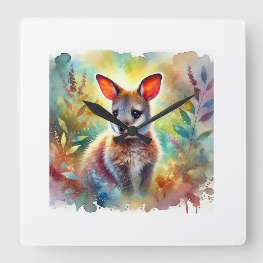 Bennets Wallaby in a Serene Landscape 040924AREF13 スクエア壁時計 (正面)