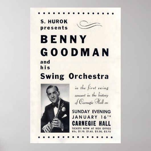 Benny Goodman jazz poster - Carnegie Hall - NYC ポスター (正面)