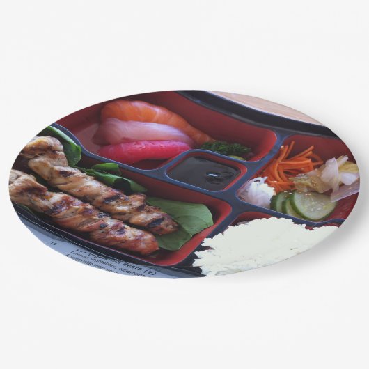 Bento箱の寿司の日本のな米の食糧 ペーパープレート (アングル)