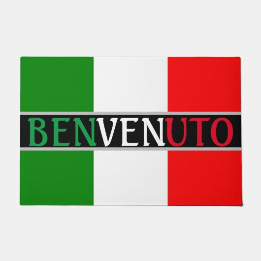 Benvenuto Welcome on イタリアン Flag ドアマット (正面)