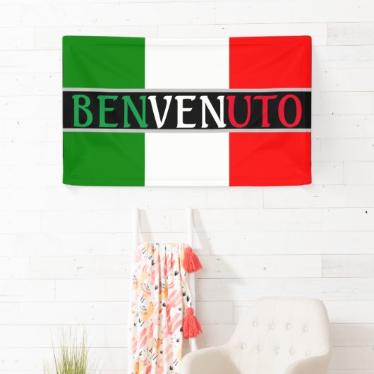 Benvenuto Welcome on イタリアン Flag 横断幕 (インサイチュ)