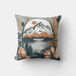 Berg vor Seenlandschaft, Aquarell クッション