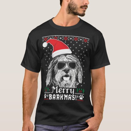 Bergamasco Shepherd Merry Barkmas Christmas Tシャツ (正面)