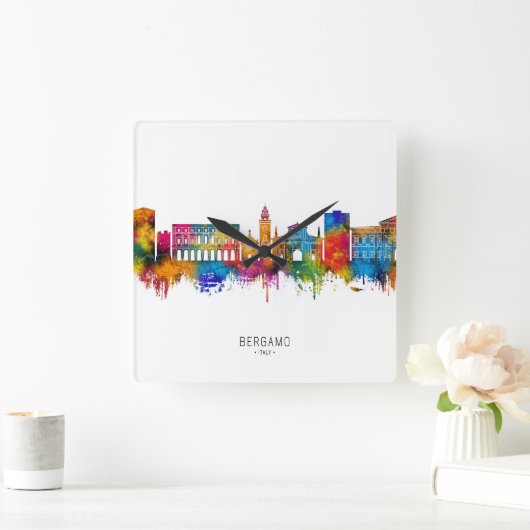 Bergamo Italy Skyline スクエア壁時計 (ホーム)