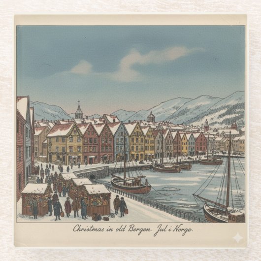 Bergen, Norway Christmas Coaster ガラスコースター (正面)