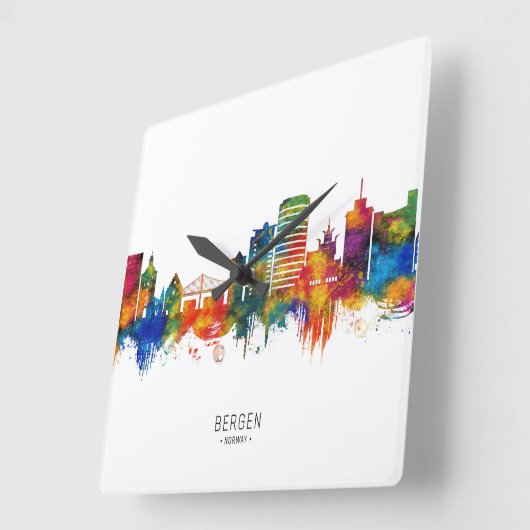 Bergen Norway Skyline スクエア壁時計 (傾斜)