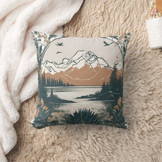Bergkette vor Seelandschaft, Aquarell クッション (ブランケット)