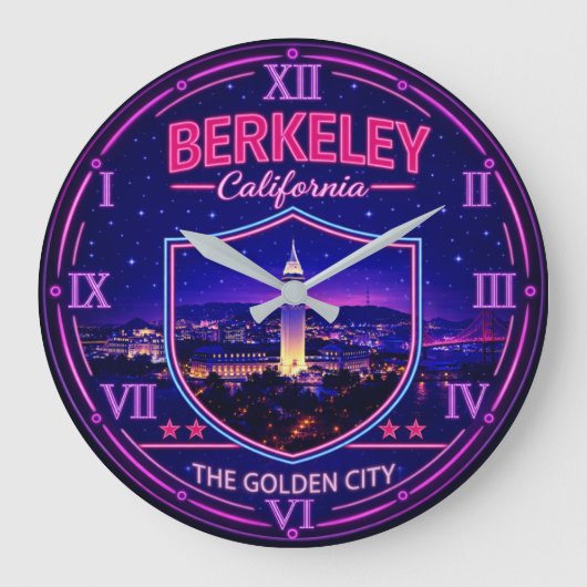 Berkeley California Neon Landmark ラージ壁時計 (正面)