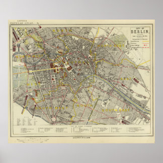 Berlin 1883 Historic Map – Letts Popular Atlas Map ポスター