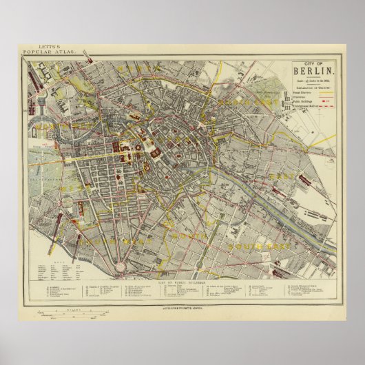 Berlin 1883 Historic Map – Letts Popular Atlas Map ポスター (正面)