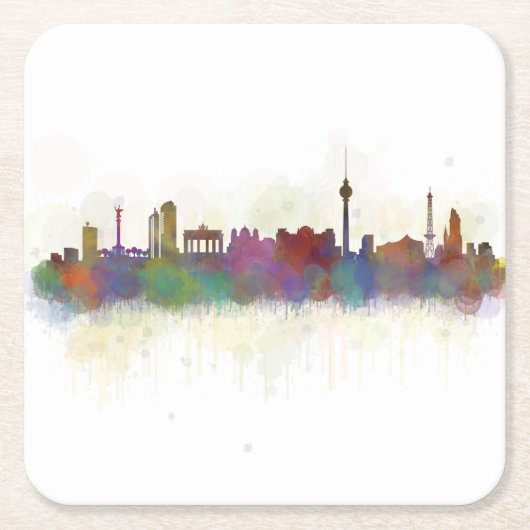 Berlin city Germany. Deutsche Skyline art v2 スクエアペーパーコースター (正面)