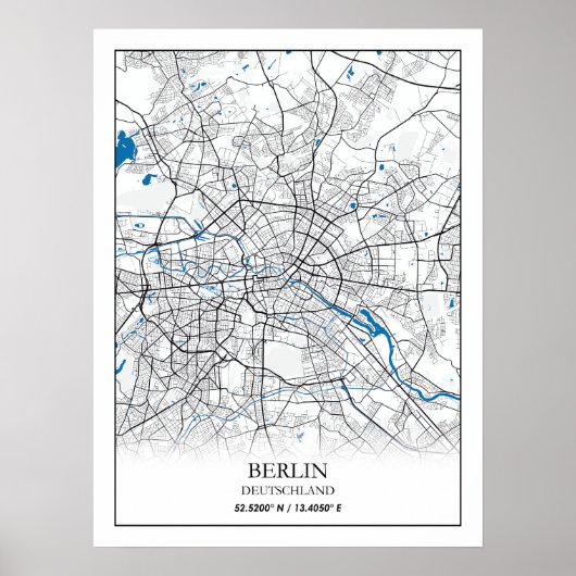 Berlin Deutschland Germany City Map座標 ポスター (正面)