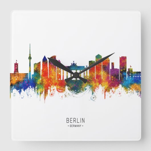Berlin Germany Skyline スクエア壁時計 (正面)