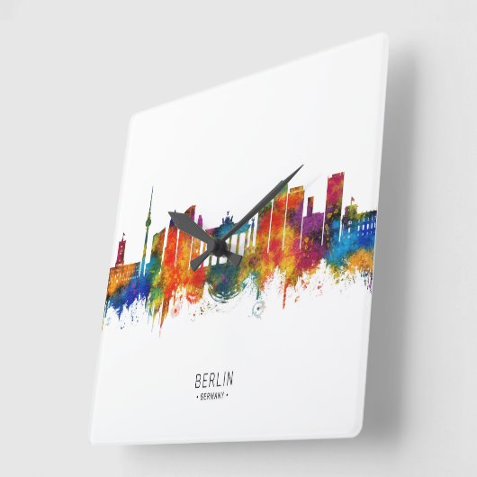 Berlin Germany Skyline スクエア壁時計 (傾斜)