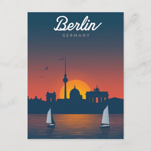Berlin Sunset City Skyline ポストカード (正面)