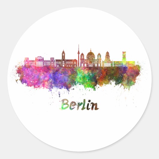 Berlin V2 skyline in watercolor ラウンドシール (正面)