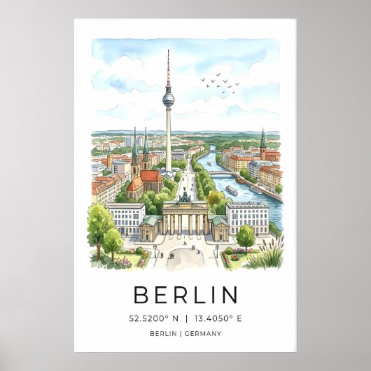 Berlin Views Art Print - Hand-Drawn Panorama with ポスター (正面)