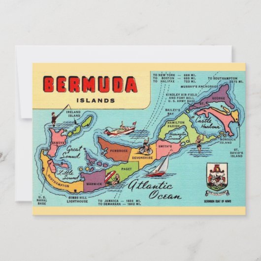 Bermuda Island 5x7 Map Postcard カード (正面)