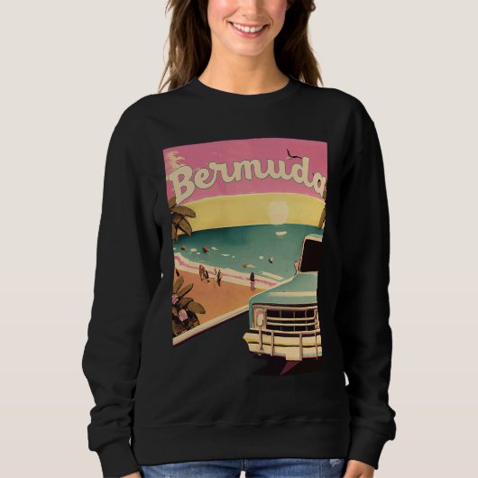 Bermuda Retro Beach Vacation Graphics Bermuda Surf スウェットシャツ (正面)
