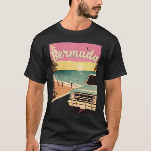 Bermuda Retro Beach Vacation Graphics Bermuda Surf Tシャツ (正面)