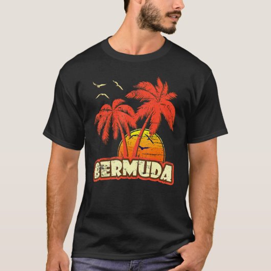 Bermuda Summer Palm Trees 80s Beach Sunset Tシャツ (正面)