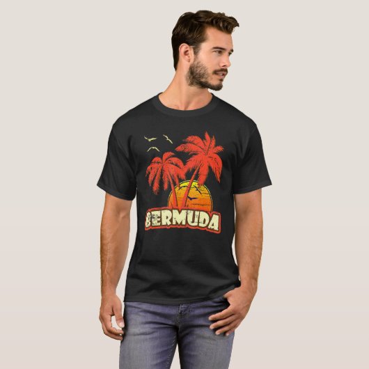 Bermuda Summer Palm Trees 80s Beach Sunset Tシャツ (正面フル)