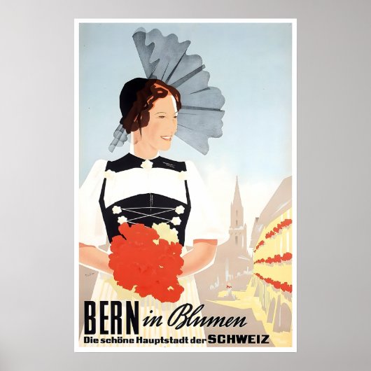 Bern Switzerland Art Print Swiss Travel Poster ポスター (正面)