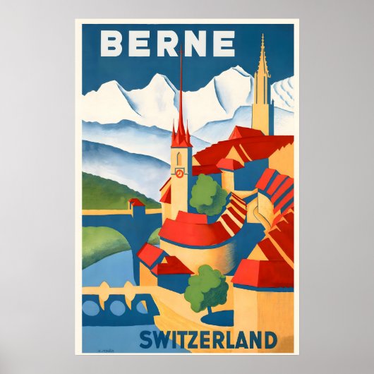 Bern Switzerland Vintage Travel Poster ポスター (正面)