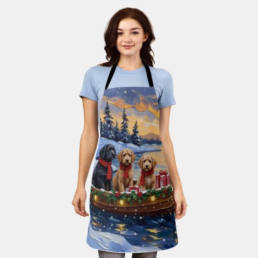 Bernedoodle Christmas Boat Holiday エプロン (着用した状態)