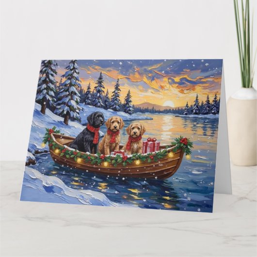 Bernedoodle Christmas Boat Holiday カード (正面)