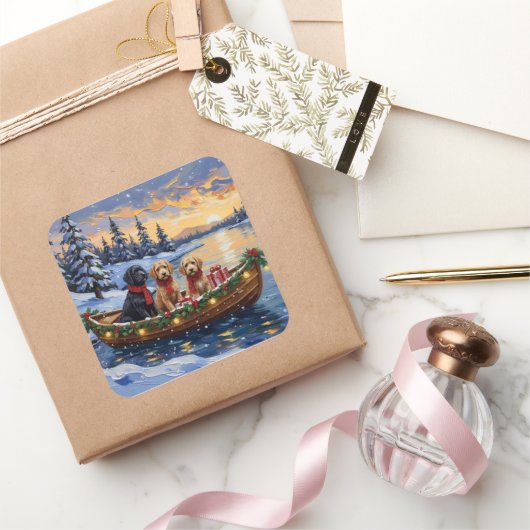 Bernedoodle Christmas Boat Holiday スクエアシール (ギフト)