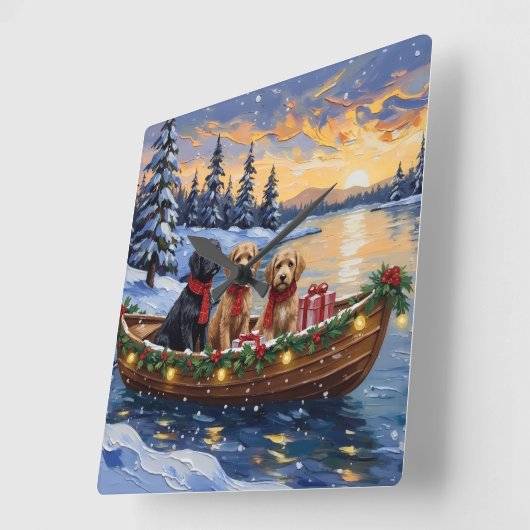Bernedoodle Christmas Boat Holiday スクエア壁時計 (傾斜)