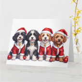 Bernedoodle Christmas Dress Santa Hat カード (黄色い花)