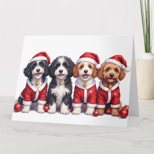 Bernedoodle Christmas Dress Santa Hat カード (正面)